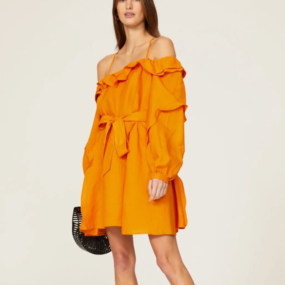 Marissa Webb Collective Orange Off-Shoulder Ruffled Mini Dress